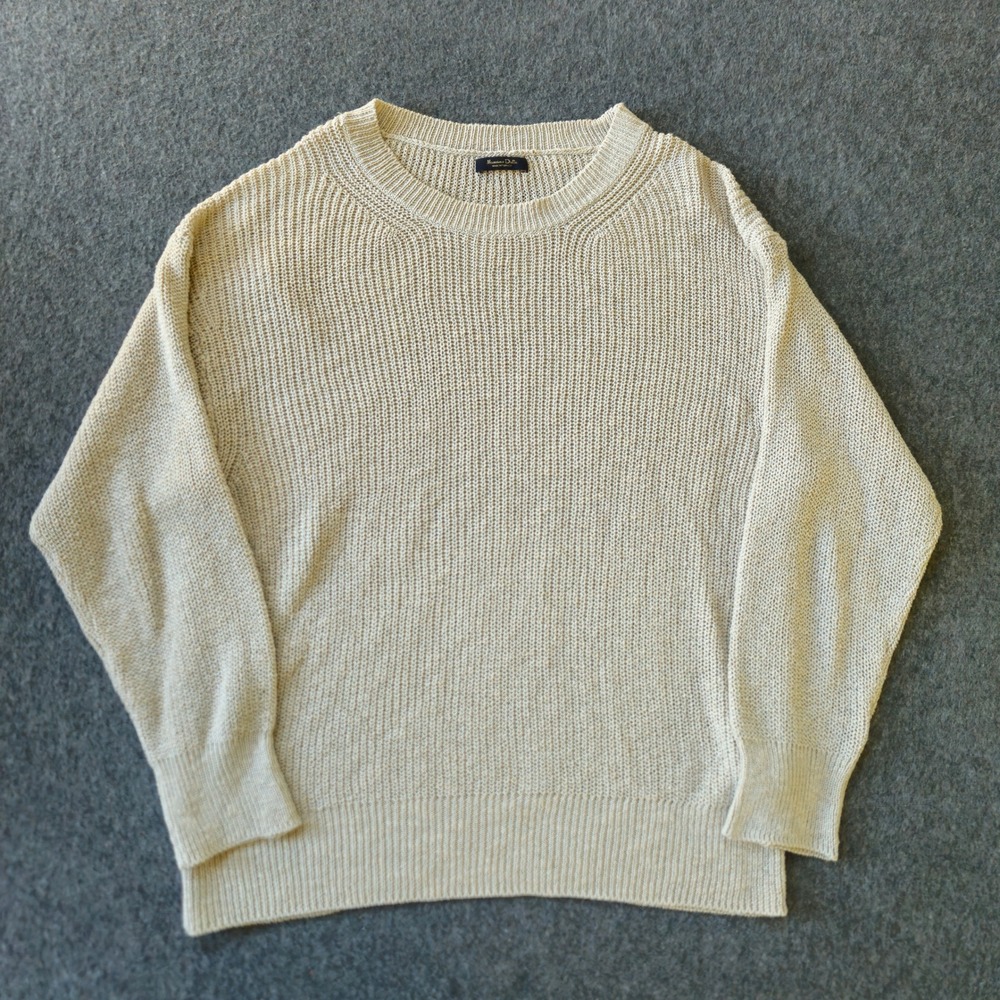 MASSIMO DUTTI Oat Cotton Blend Textured Knit Crewneck Sweater Small Quiet Luxury
